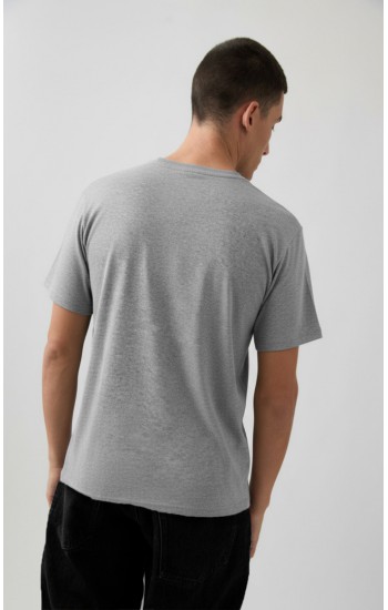 1081.Ανδρικό Βαμβακερό T-Shirt με κλειστή λαιμόκοψη MINERVA ΓΚΡΙ