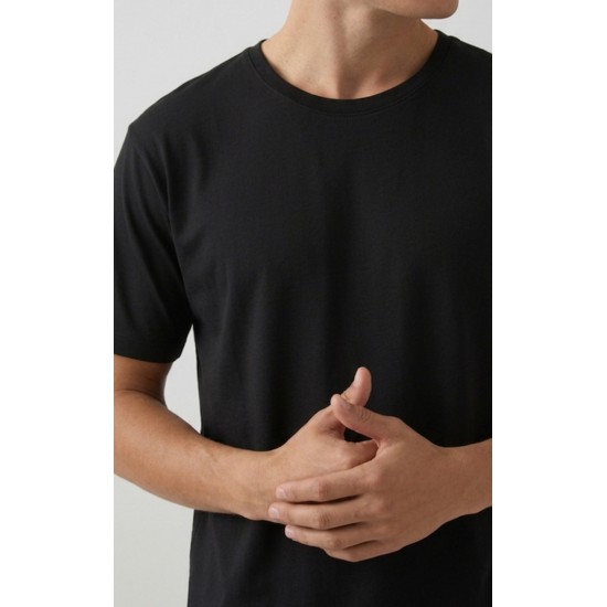 1081.Ανδρικό Βαμβακερό T-Shirt με κλειστή λαιμουδιά MINERVA ΜΑΥΡΟ