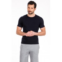 1081.Ανδρικό Βαμβακερό T-Shirt με κλειστή λαιμουδιά MINERVA ΜΠΛΕ