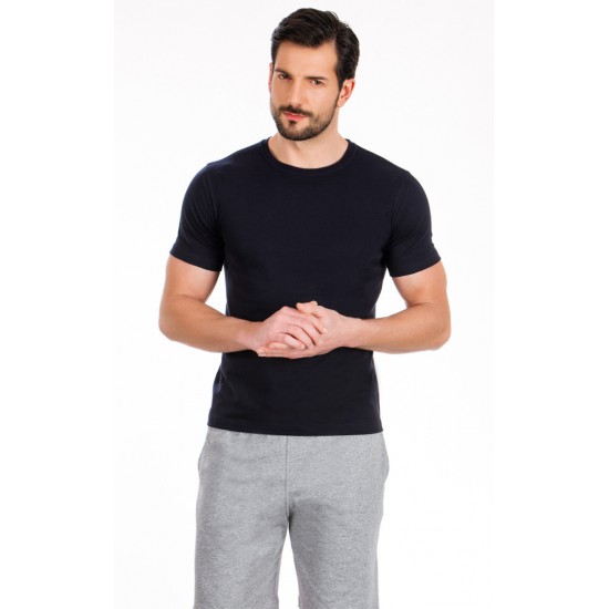 1081.Ανδρικό Βαμβακερό T-Shirt με κλειστή λαιμουδιά MINERVA ΜΠΛΕ