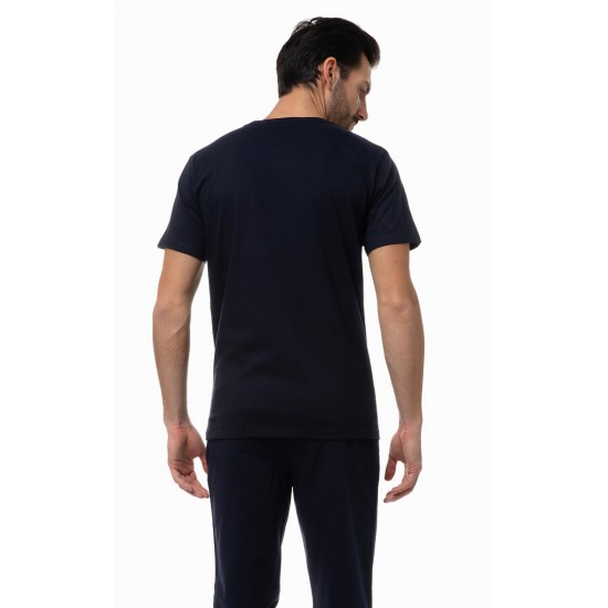 1081.Ανδρικό Βαμβακερό T-Shirt με κλειστή λαιμουδιά MINERVA ΜΠΛΕ