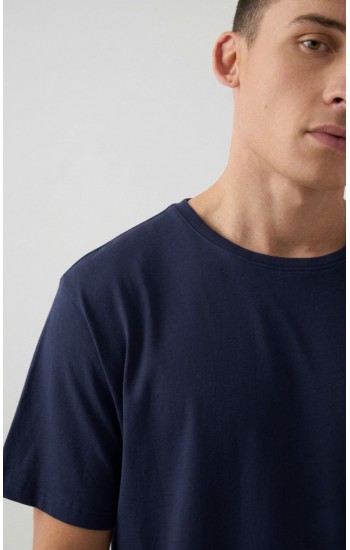 1081.Ανδρικό Βαμβακερό T-Shirt με κλειστή λαιμουδιά MINERVA ΜΠΛΕ
