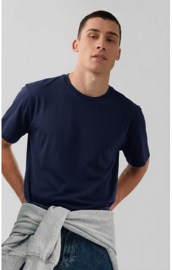 1081.Ανδρικό Βαμβακερό T-Shirt με κλειστή λαιμουδιά MINERVA ΜΠΛΕ