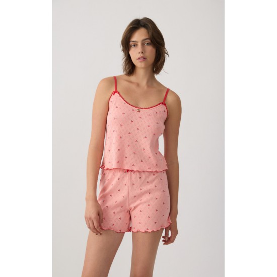 Cherries Pointelle Αμάνικη Μπριτέλα Γυναικεία Πυτζάμα Minerva