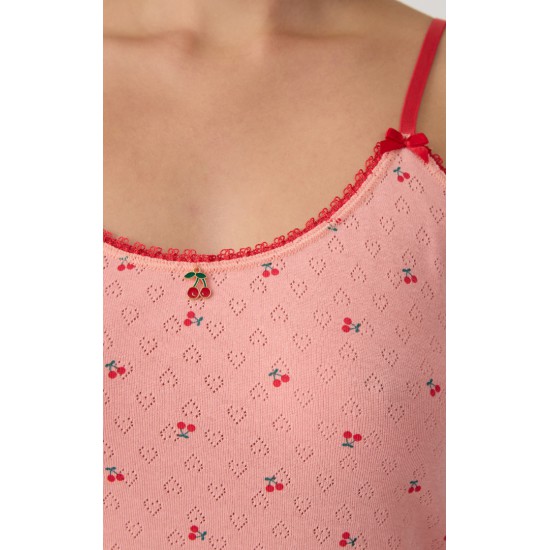 Cherries Pointelle Γυναικεία Αμάνικη Μπριτέλα Νυχτικιά Minerva