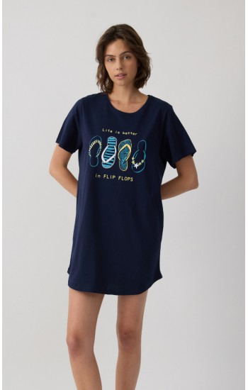 Μονόχρωμο Γυναικείο Boyfriend T-shirt Dress με Τύπωμα Minerva 