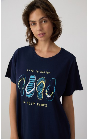 Μονόχρωμο Γυναικείο Boyfriend T-shirt Dress με Τύπωμα Minerva 