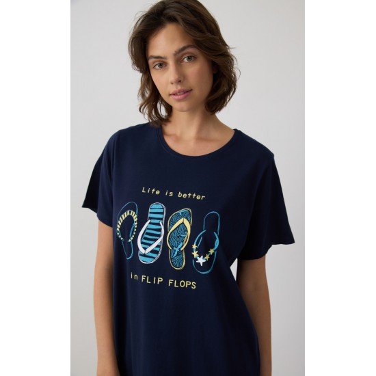 Μονόχρωμο Γυναικείο Boyfriend T-shirt Dress με Τύπωμα Minerva