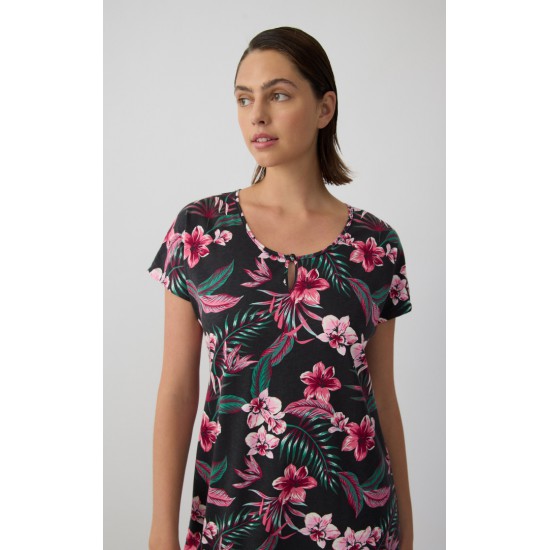 Exotic Floral Γυναικεία Κοντομάνικη Νυχτικιά με πατιλέτα Minerva