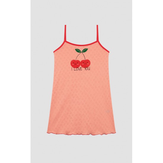 Cherries Pointelle Αμάνικη Μπριτέλα Παιδική Νυχτικιά Minerva