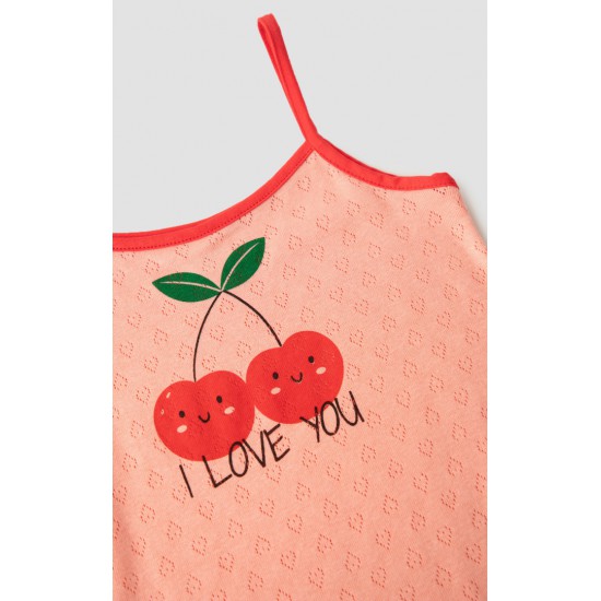 Cherries Pointelle Αμάνικη Μπριτέλα Παιδική Νυχτικιά Minerva