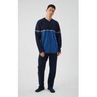 Minerva Color Block V Neck Punto Di Roma Ανδρική Πυτζάμα