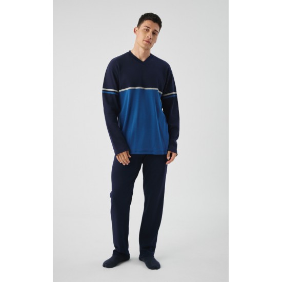 Minerva Color Block V Neck Punto Di Roma Ανδρική Πυτζάμα