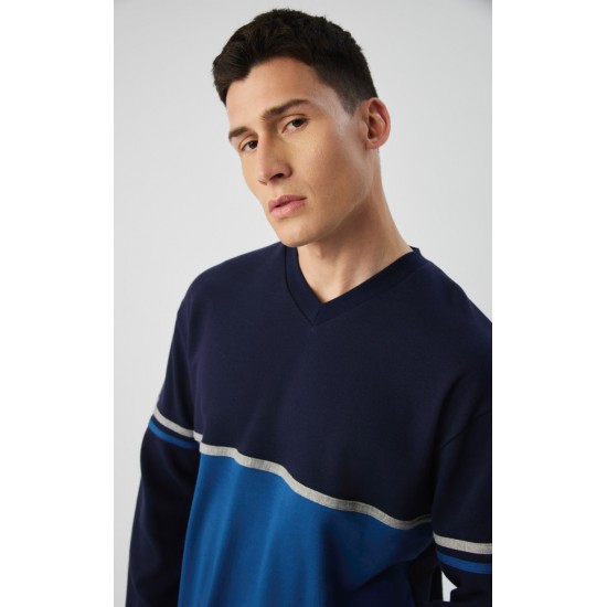 Minerva Color Block V Neck Punto Di Roma Ανδρική Πυτζάμα