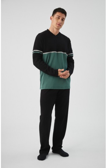 Minerva Color Block V Neck Punto Di Roma Ανδρική Πυτζάμα