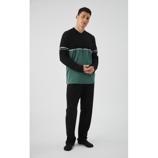 Minerva Color Block V Neck Punto Di Roma Ανδρική Πυτζάμα
