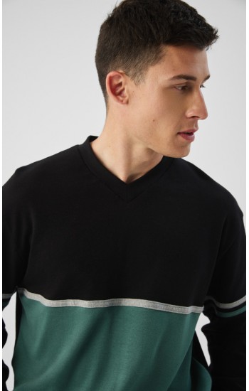 Minerva Color Block V Neck Punto Di Roma Ανδρική Πυτζάμα