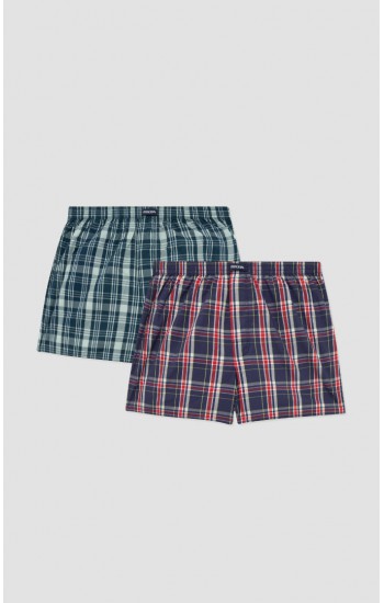 786.Boxer Short Popline MINERVA καρώ 2 τεμάχια